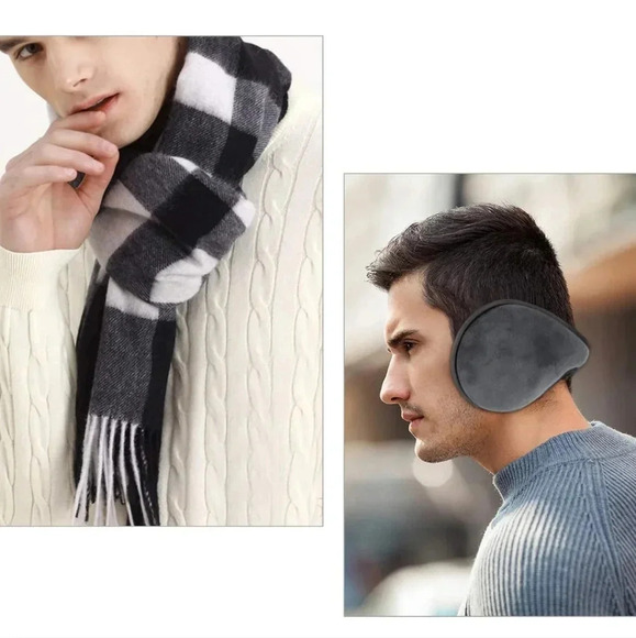 Scarf and Gloves Set - Knitted Winter Warmer Set, Winter Gloves Plaid Scarf Bean - Picture 6 of 6